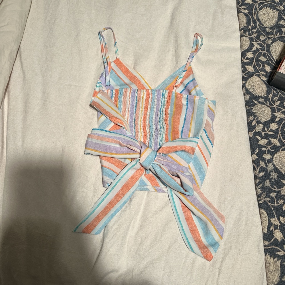Striped Multicolor Tie-Front Top